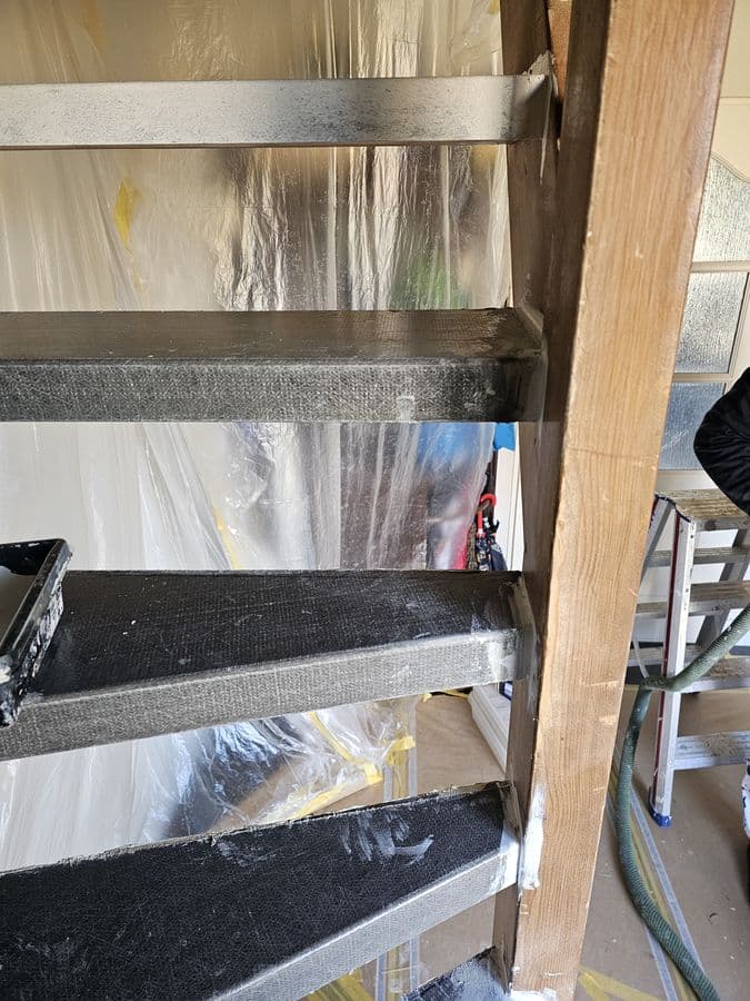 EverStep base layer over existing pine stair — start of the Signature finish